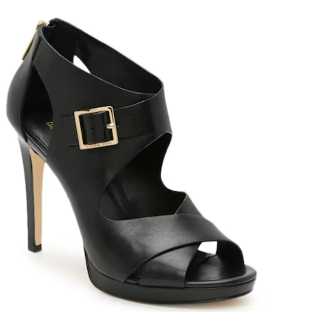Michael Kors Black Leather Cutout High Heel Sandals